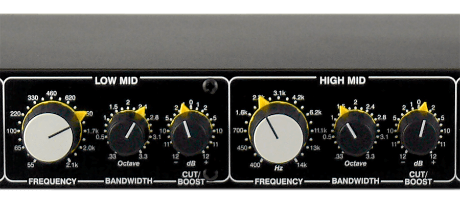 close up of the low mid and high mid controls of the 1974