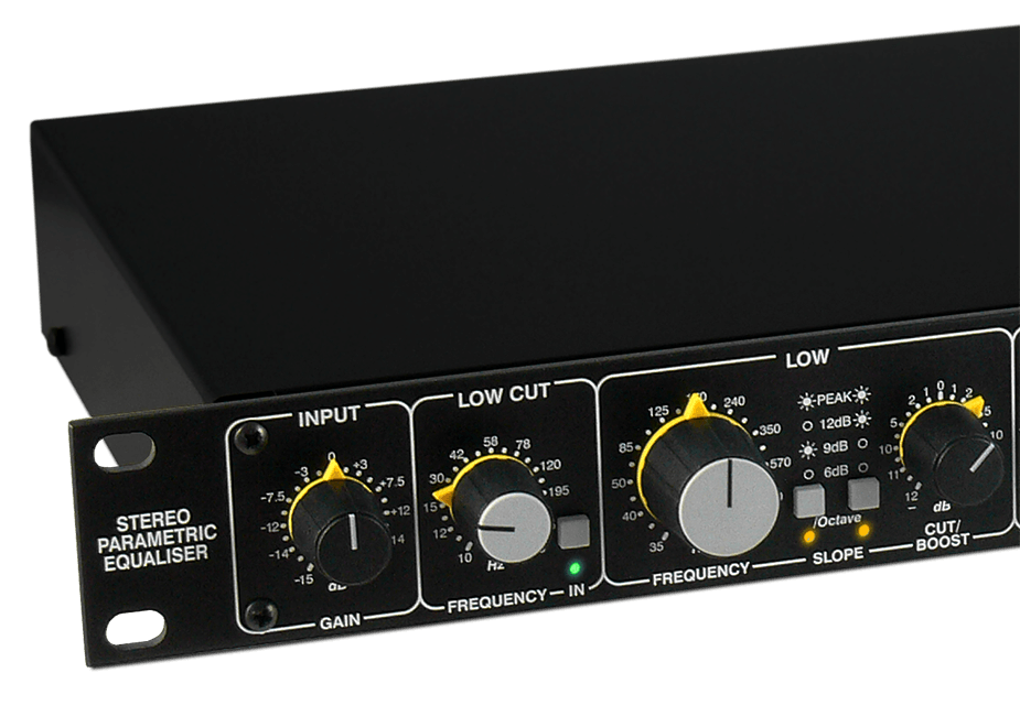Colse up of the left section of the 1974 showing the input and low controls