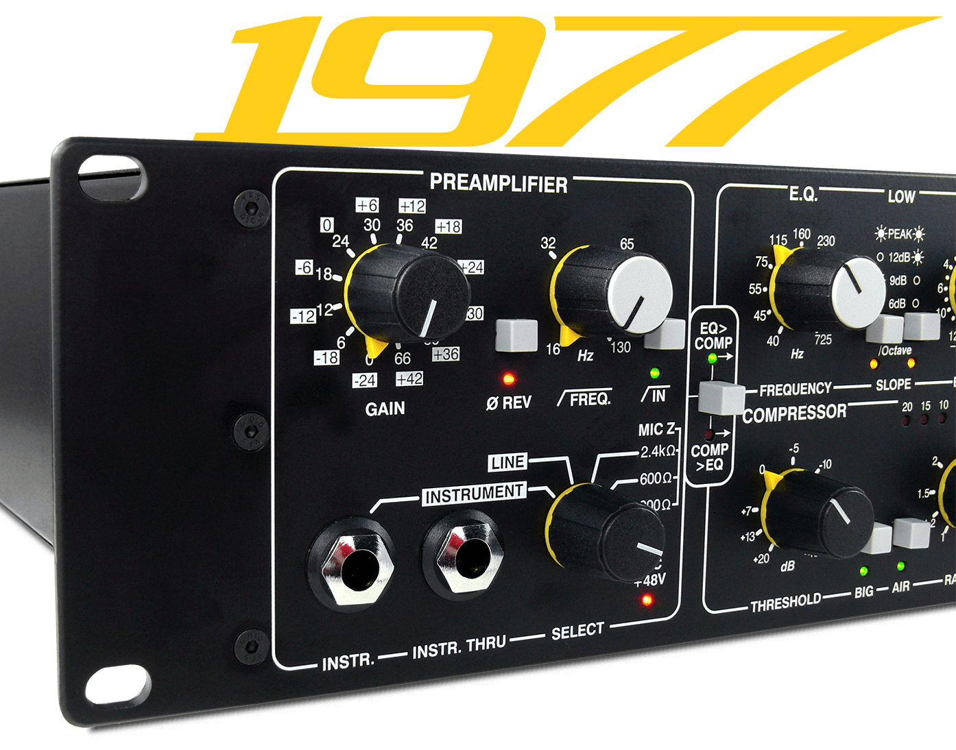 A close up of the 1977 front panel