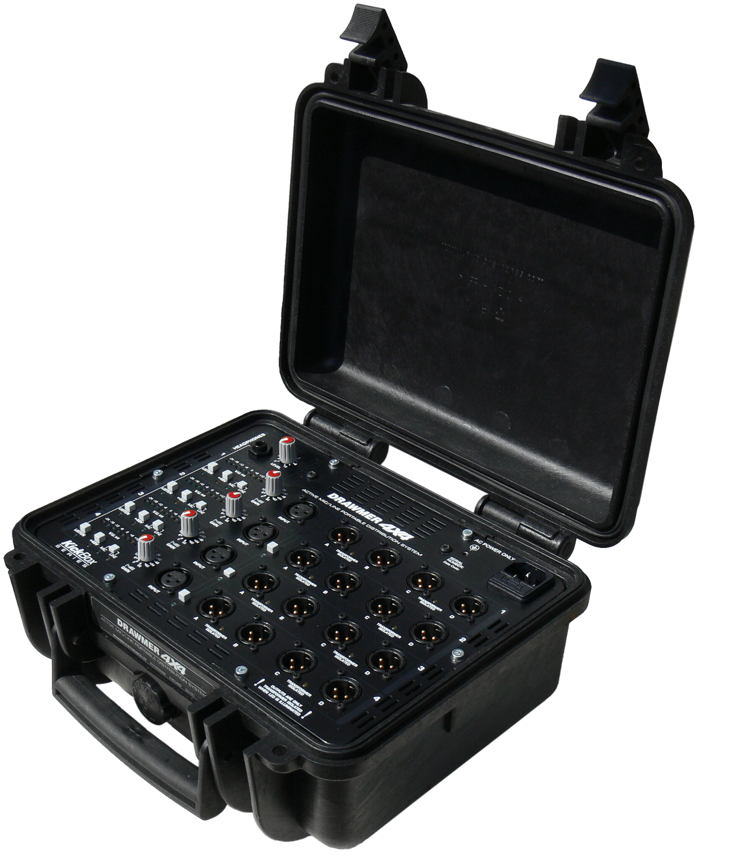 A close-up of the 4X4 gain and input xlr