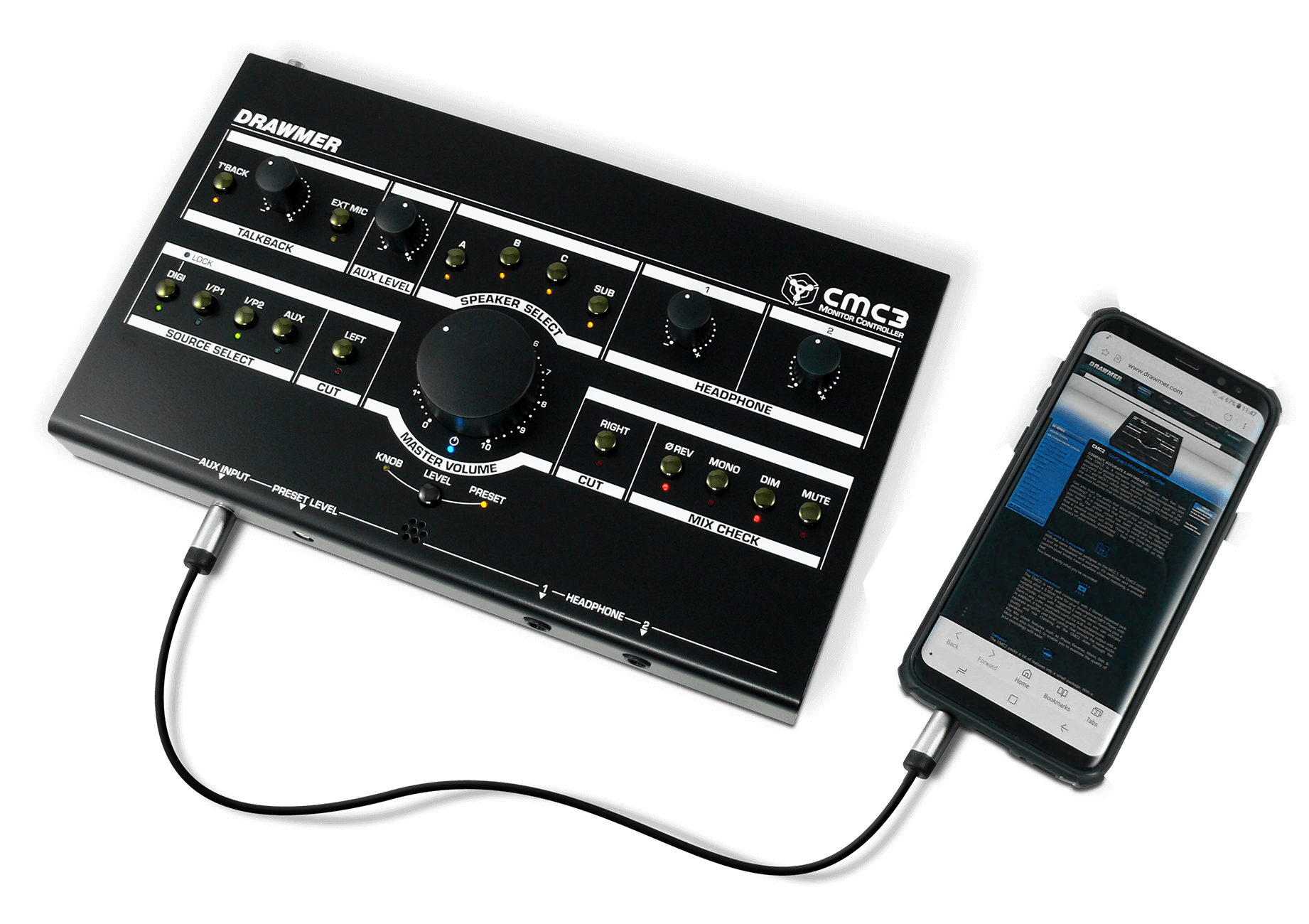 The CMC3 connected to a smartphone